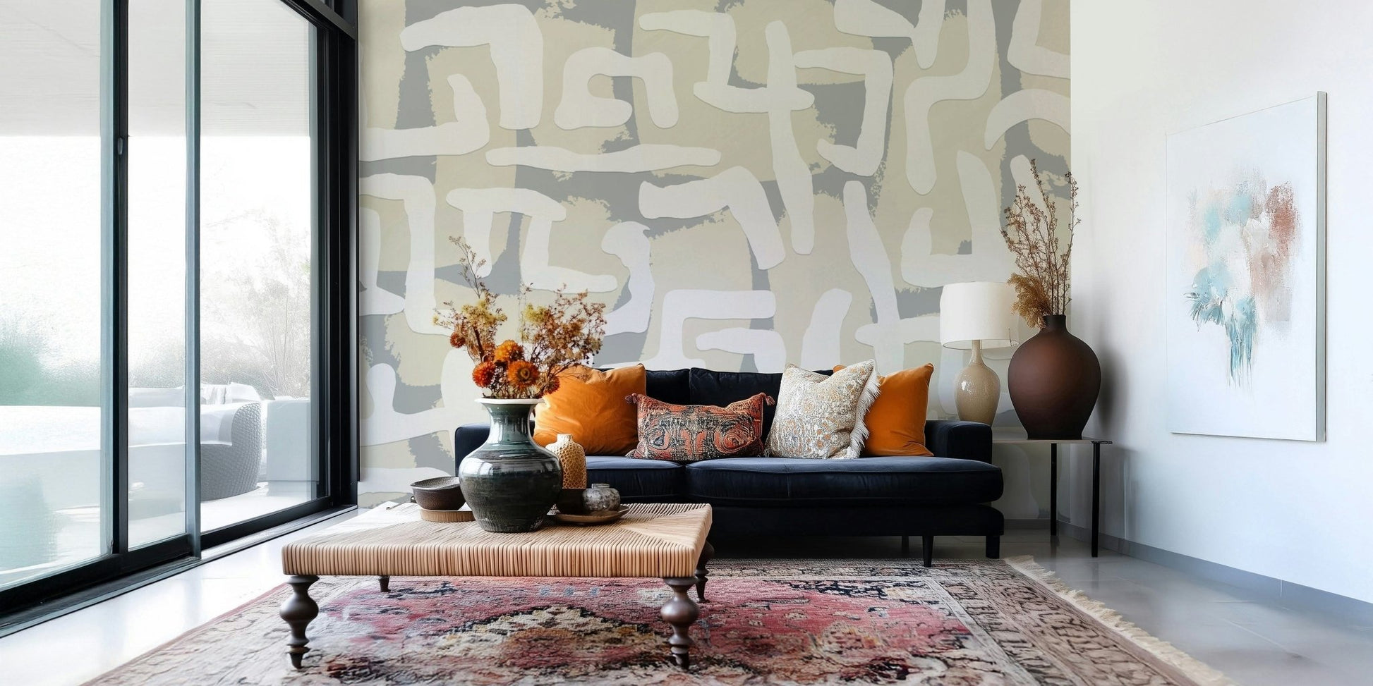Abstract terrain mural in entryway, modern wall decor focal