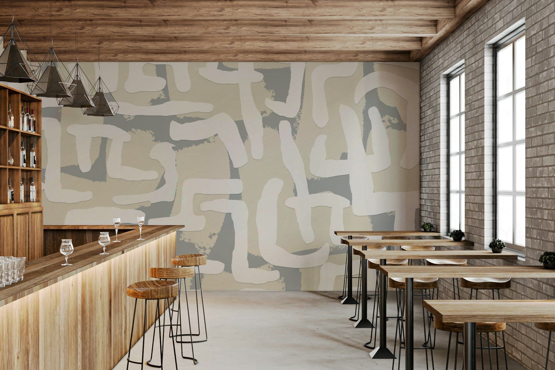 Abstract Terrain Wall Mural behind bed, modern bedroom decor