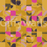 Mustard yellow pink purple mural expressionist abstract square.