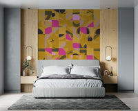 Dynamic tile mosaic wall mural bold brushstroke movement.