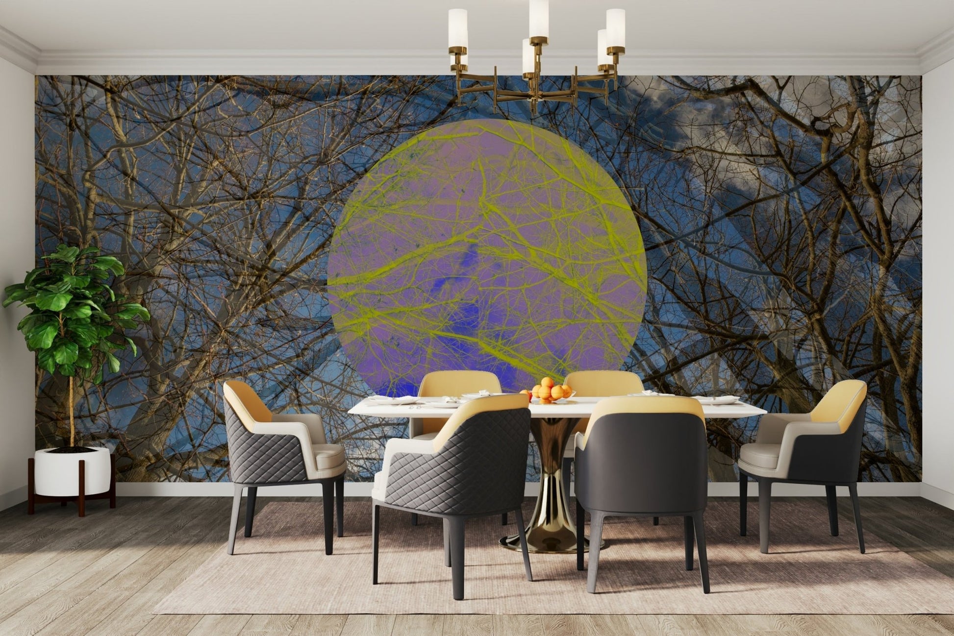 Tree overlay with colorful circle mural
