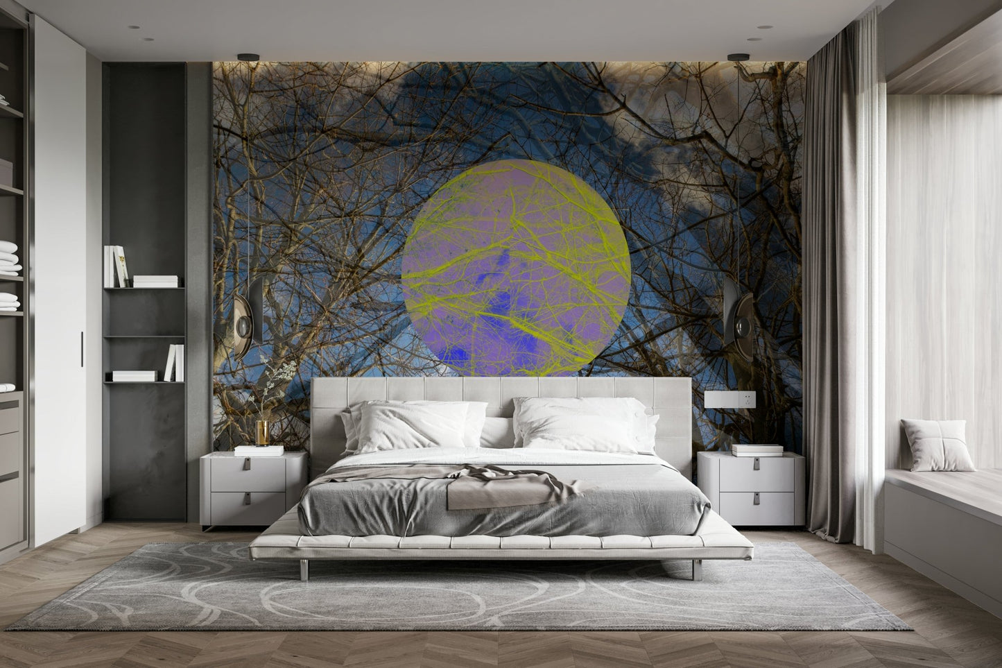 Colorful tree mural for interiors
