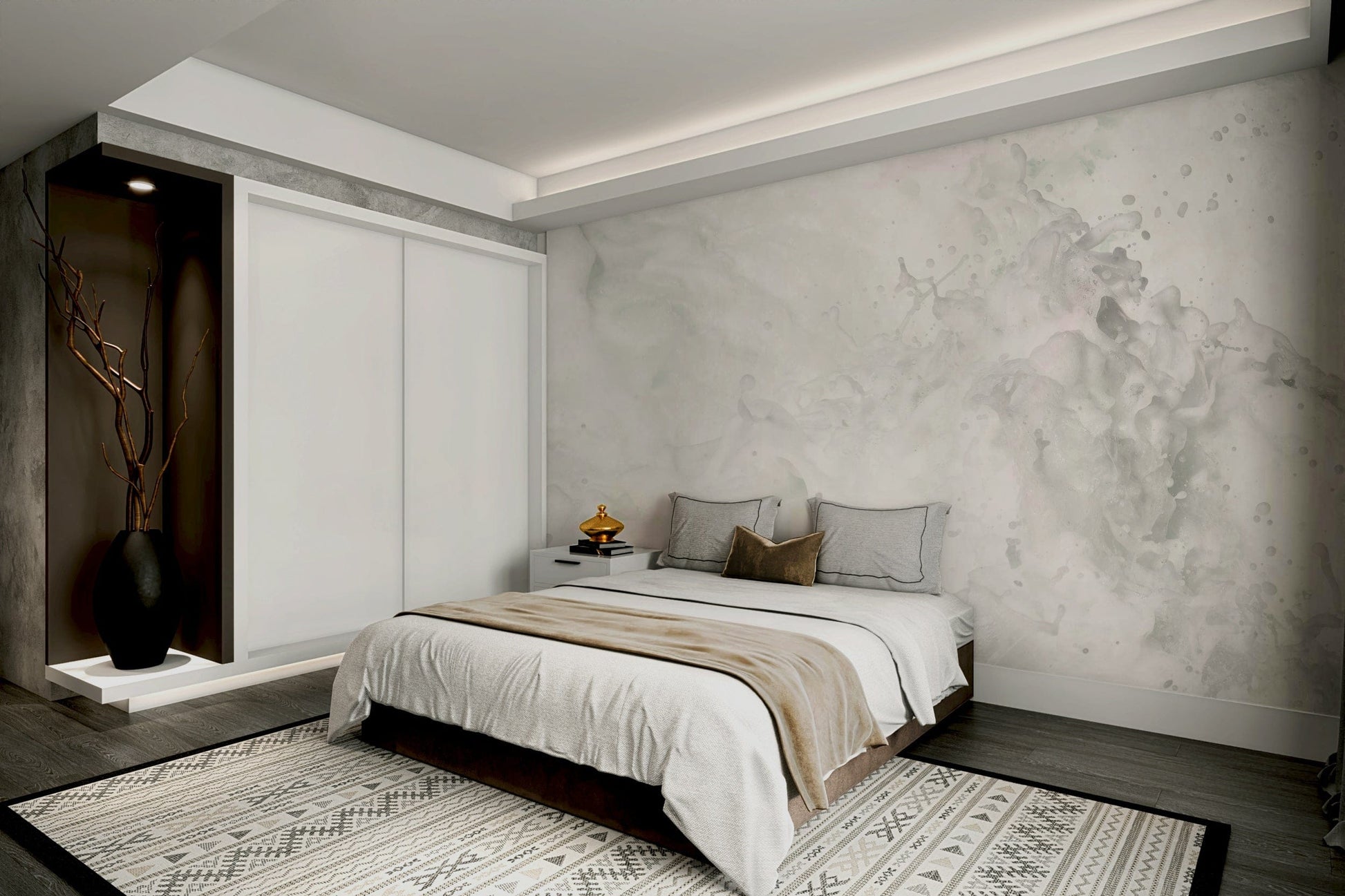 A calming abstract design wallpaper mural that defines a space.

