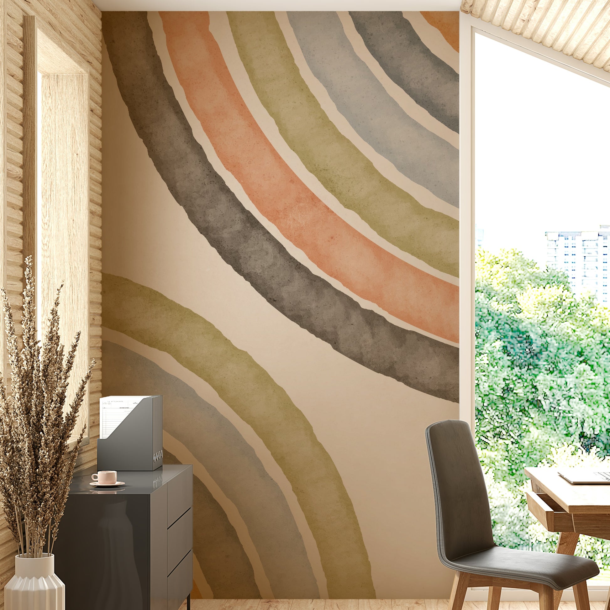 Abstract watercolor arcs in soft wall mural

