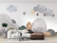 Vibrant abstract watercolor landscape wall mural for bold decor.