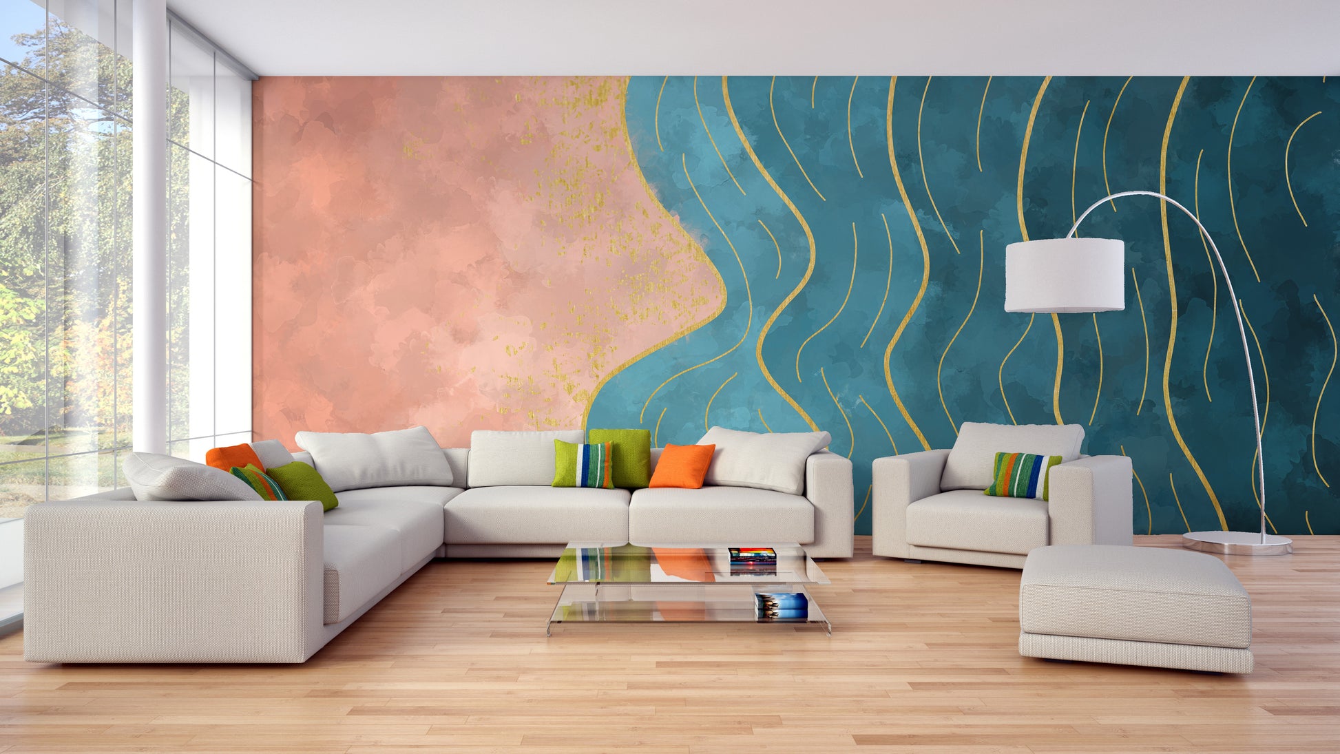 Abstract Wave with Gold Line Wallpaper - Giffywalls