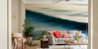 A peaceful open ocean mural on decorative wallpaper.


