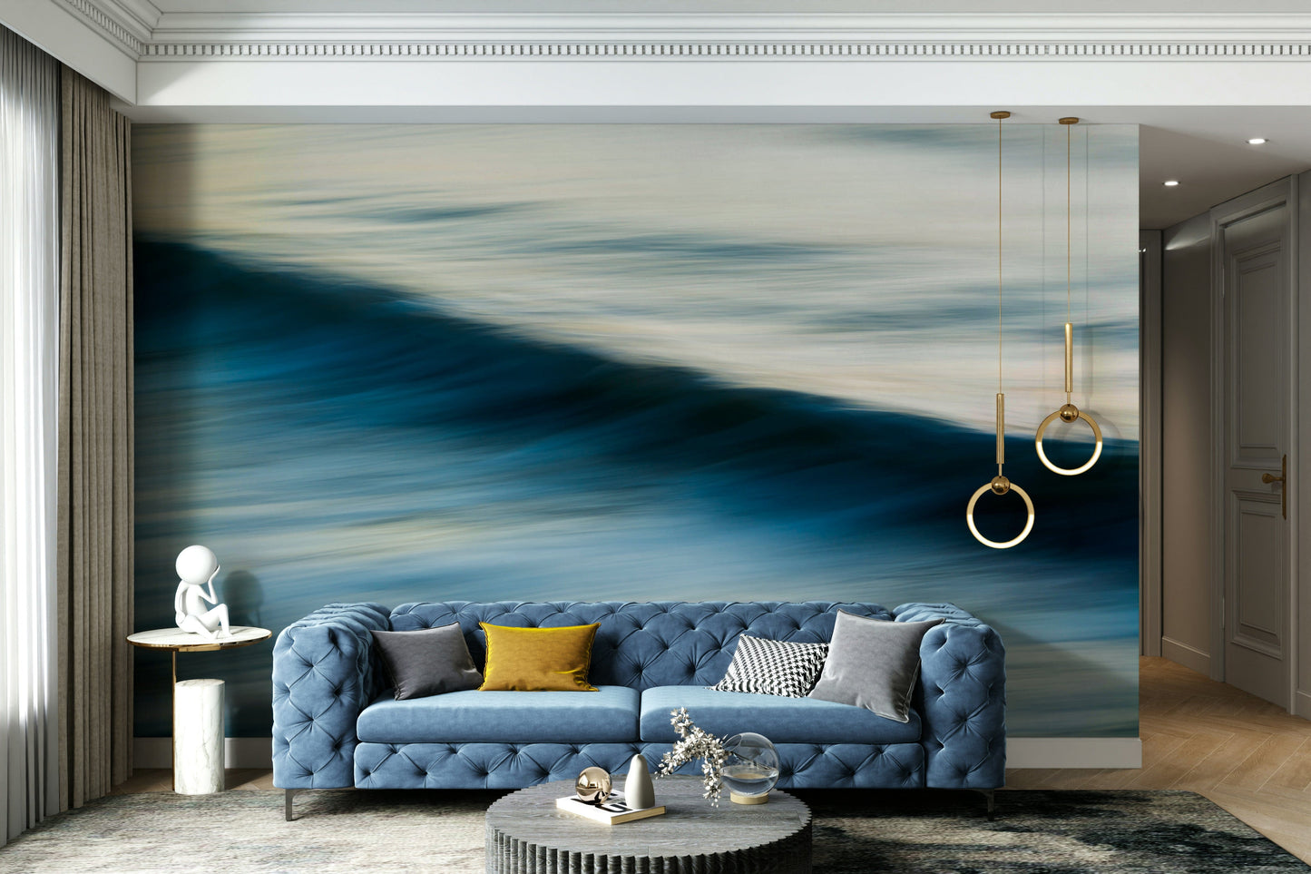 A contemplative wave texture wallpaper mural for a feature wall.

