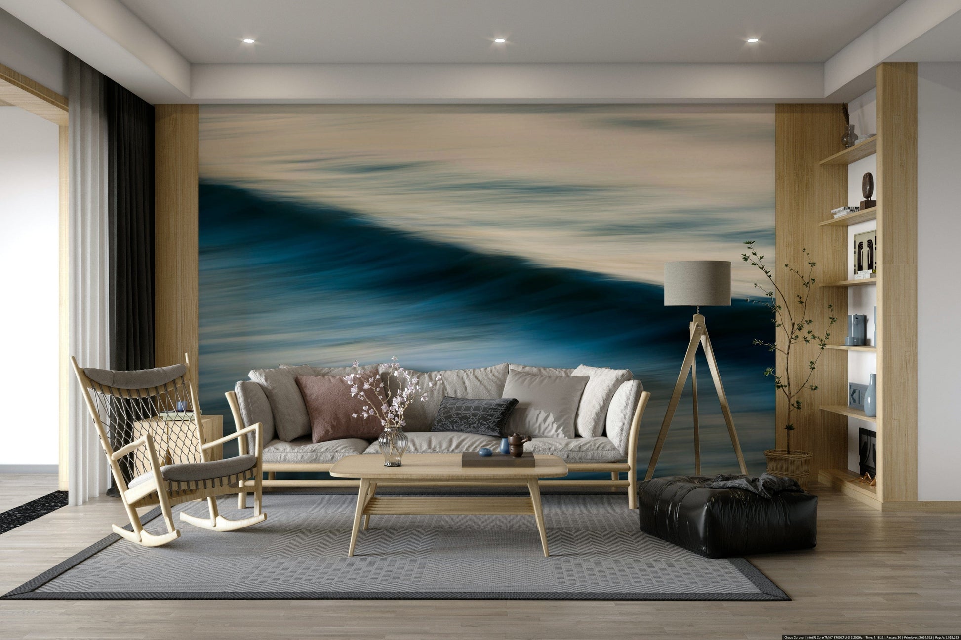 A beautiful abstract wave wallpaper mural for a modern home.

