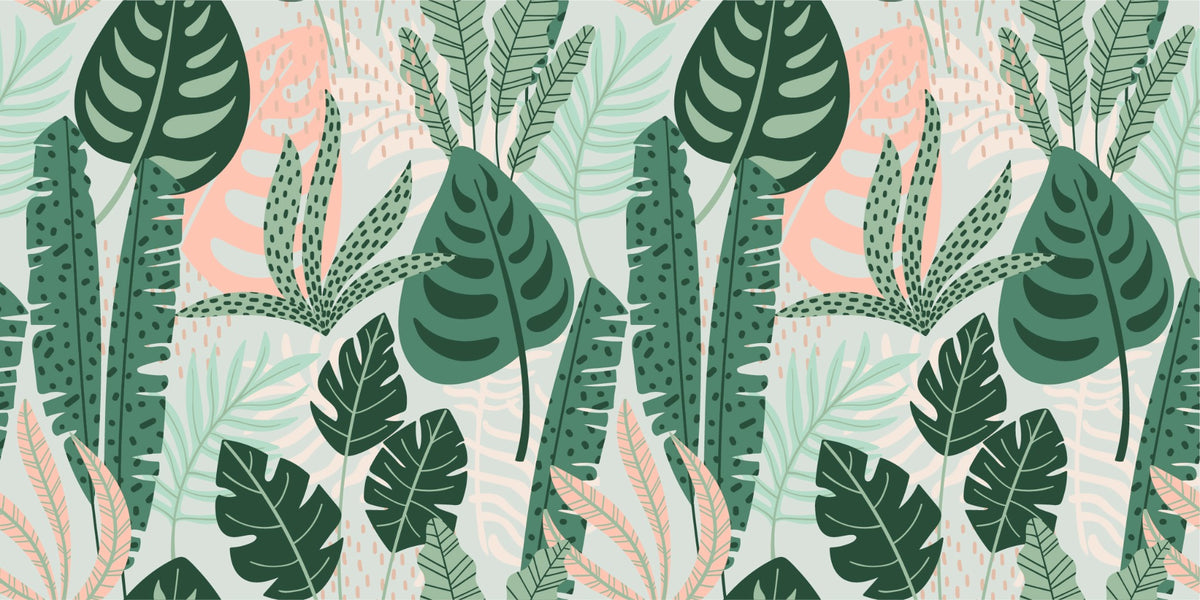 Trendy Green Leaves Wallpaper Mural in your room — zoomed