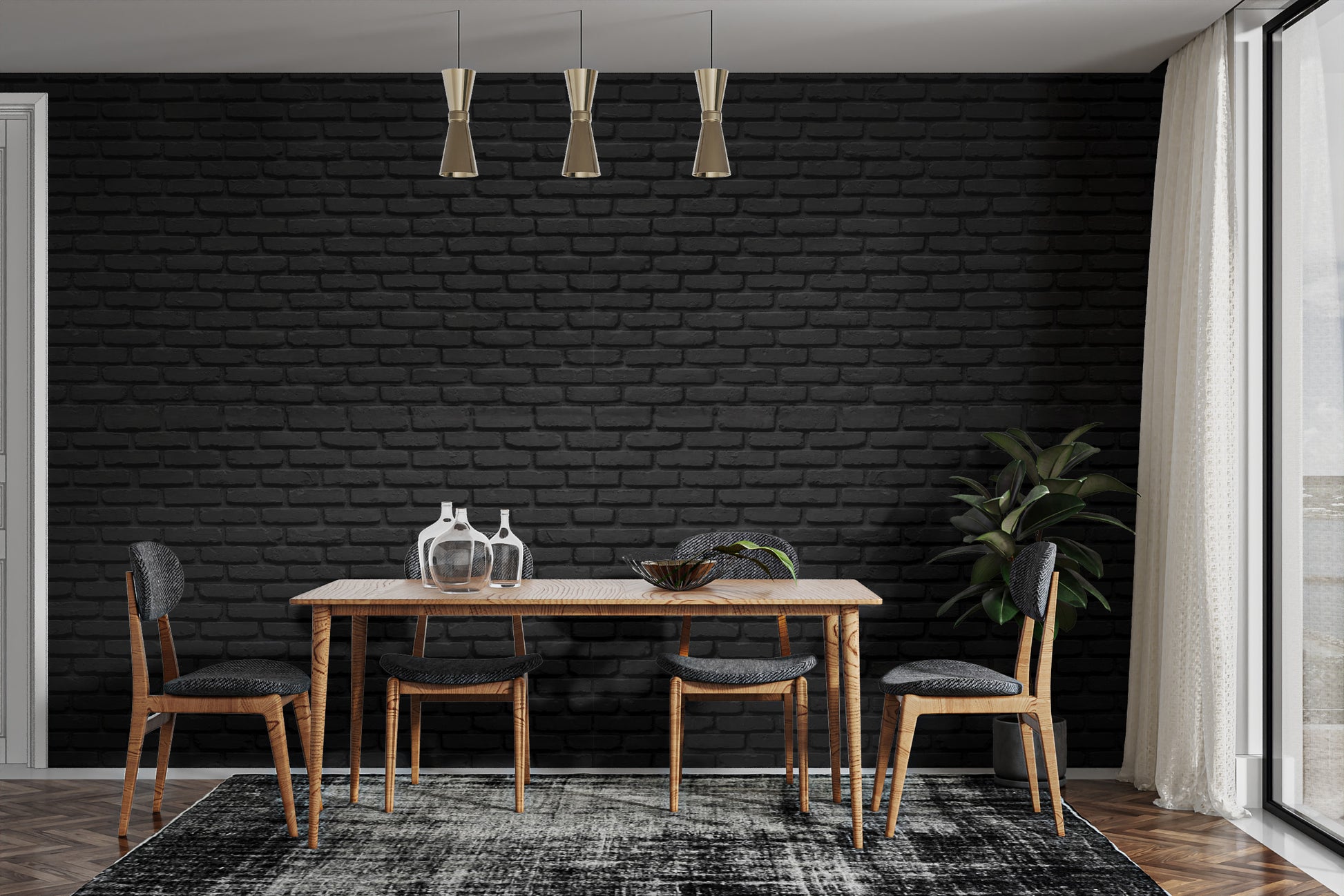 Accent black brick wallpaper for trendy interiors
