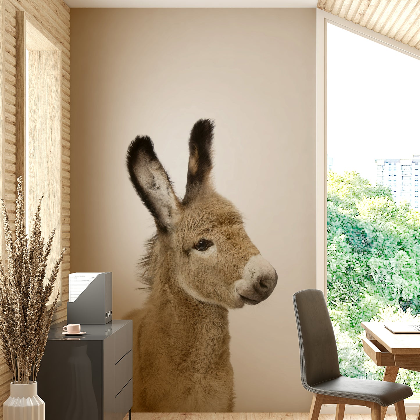 Farm animal mural with sweet baby donkey art

