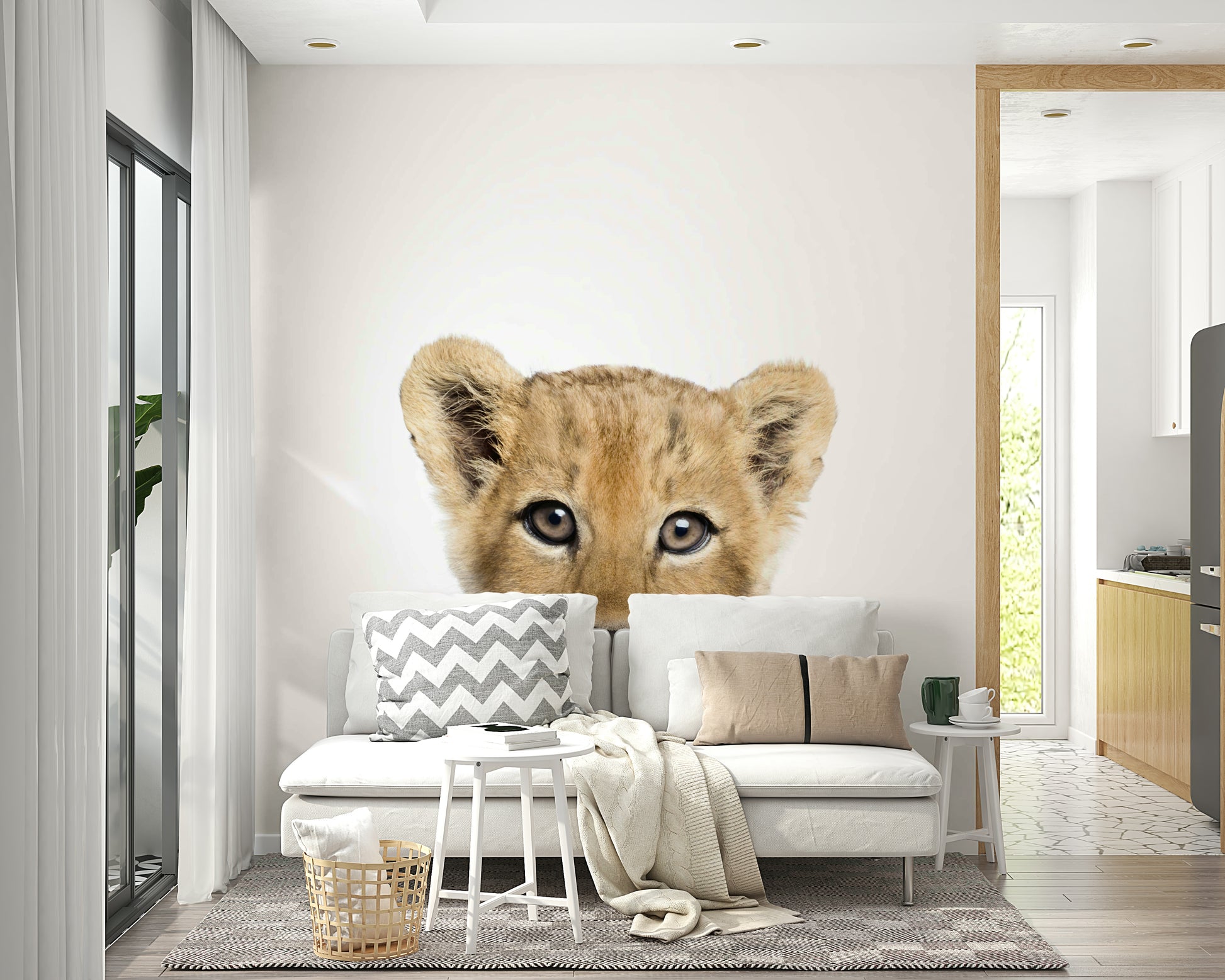 Safari-themed wall mural with baby lion design

