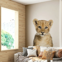 Cute baby lion wall mural for safari nursery

