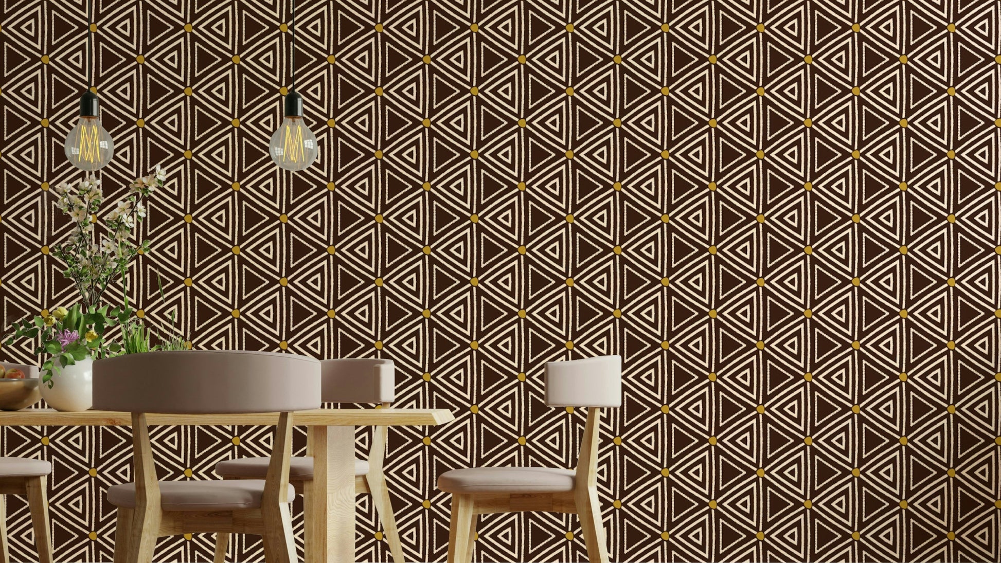 African Tribal Tapestry Wallpaper with bold geometric design.

