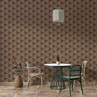 Geometric tribal pattern wall mural in earthy brown tones.

