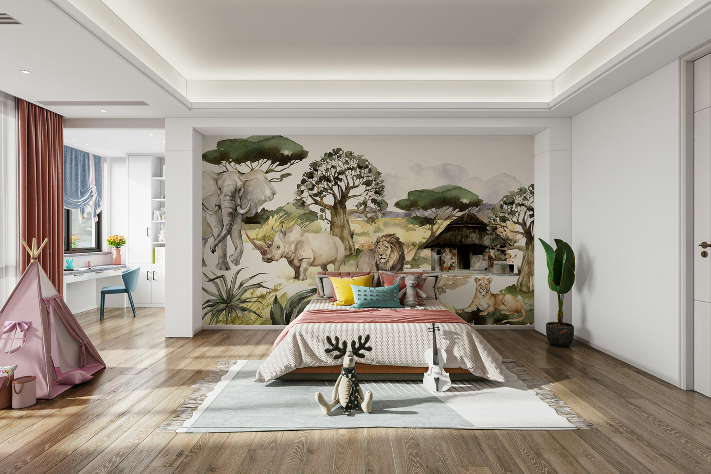 Soft watercolor wallpaper with wildlife

