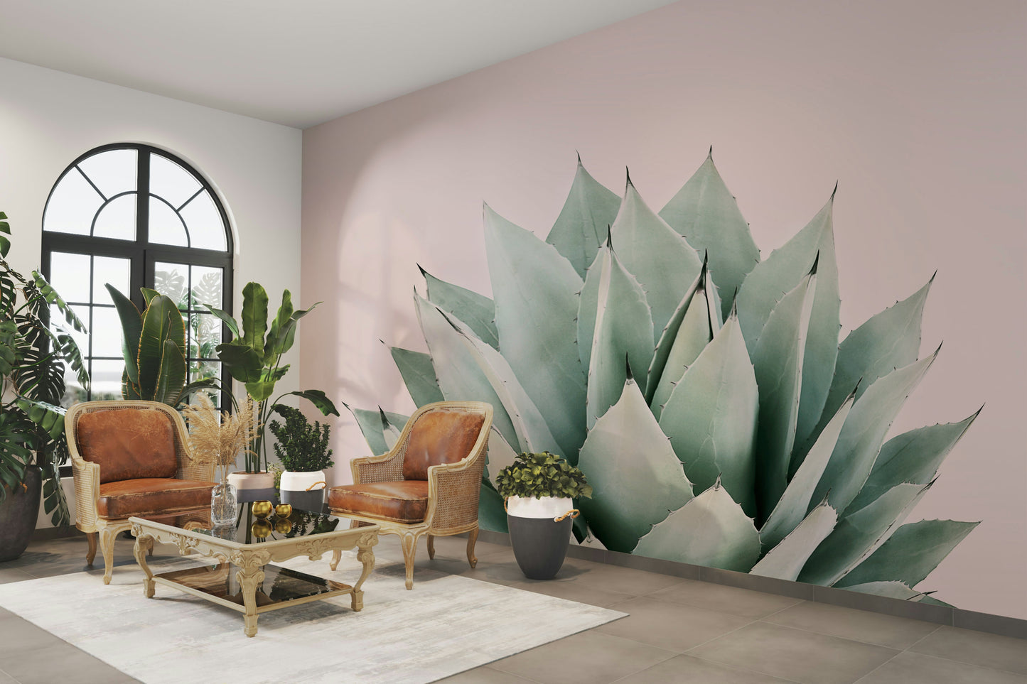 Desert-inspired agave flower wallpaper for modern homes