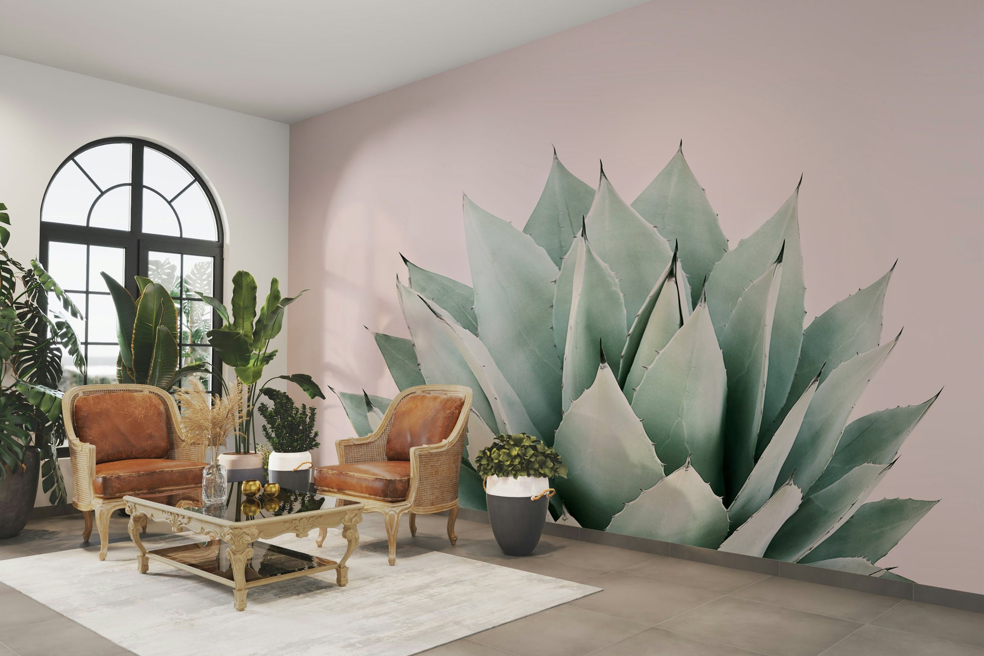 Desert-inspired agave flower wallpaper for modern homes