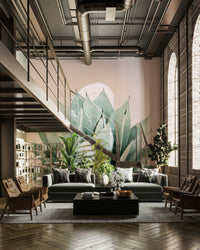 Artistic agave plant mural in earthy tones

