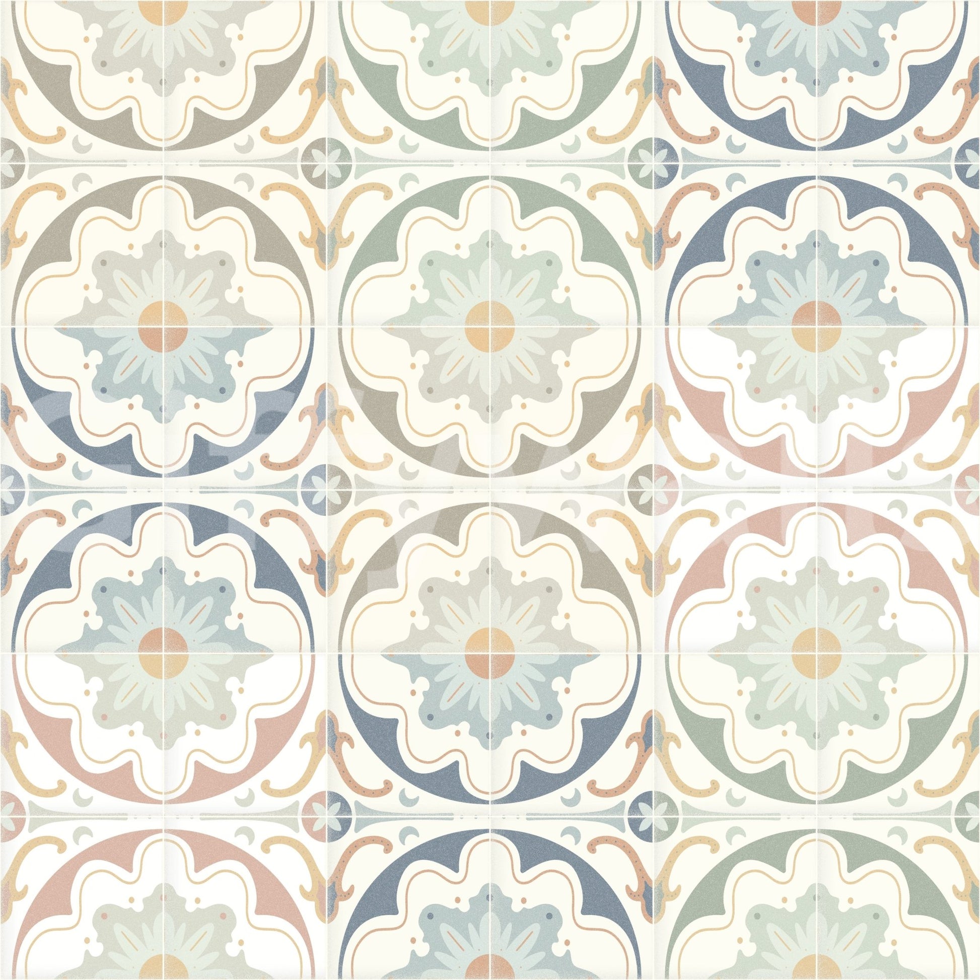 colorful tile pattern mural