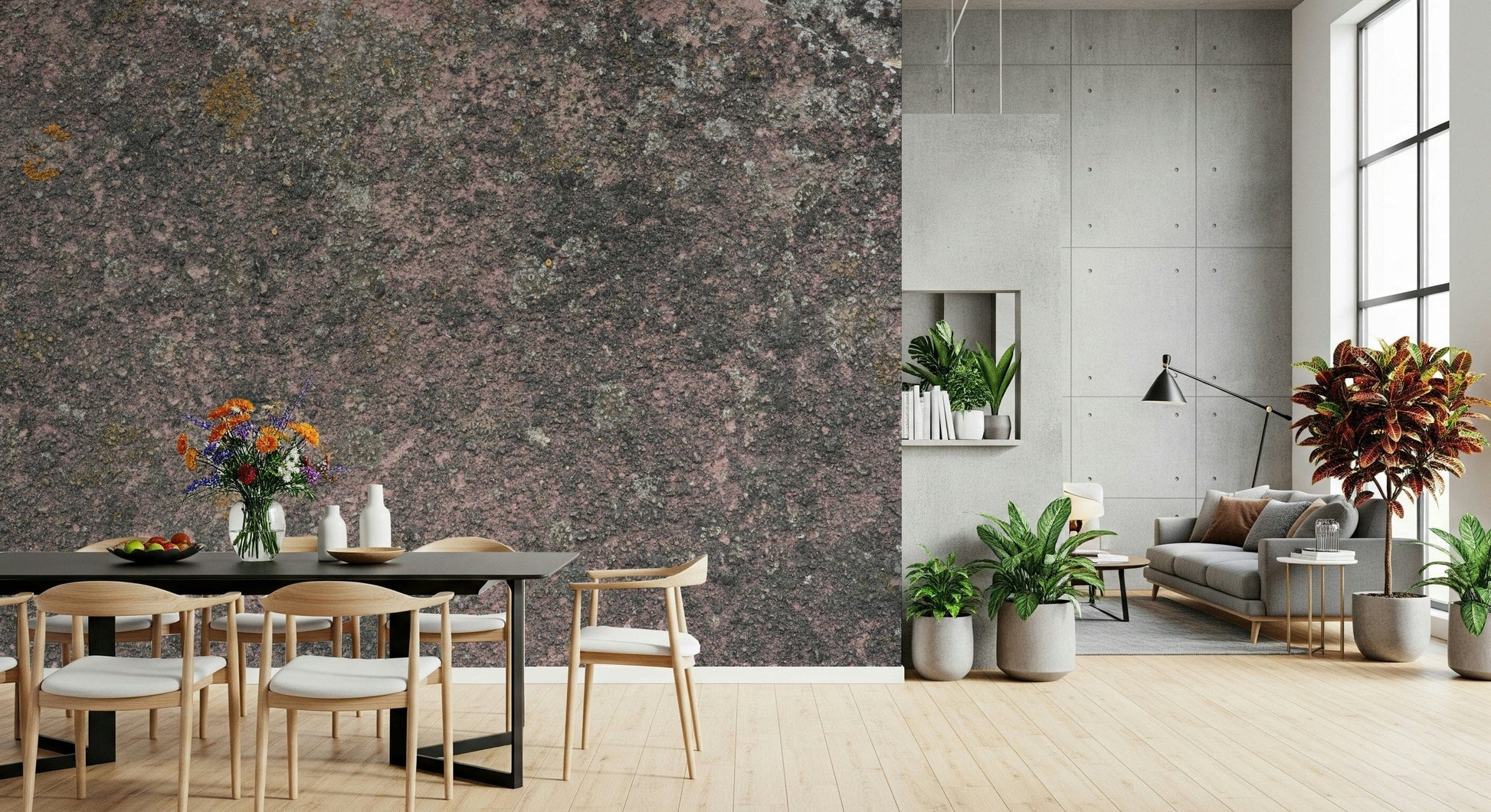 Textured mural with distressed, earthy textures for rustic, contemporary, or nature-inspired interiors.