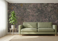Textured wall mural with aged soil patterns creating depth and a grounded, organic accent wall.