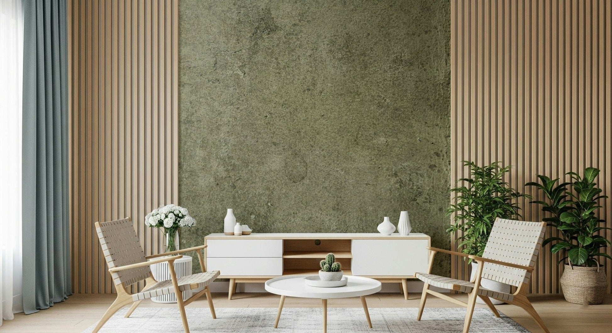 Olive Green Leather Texture Wall Mural – Deep olive aged leather with soft highlights creating a timeless look.