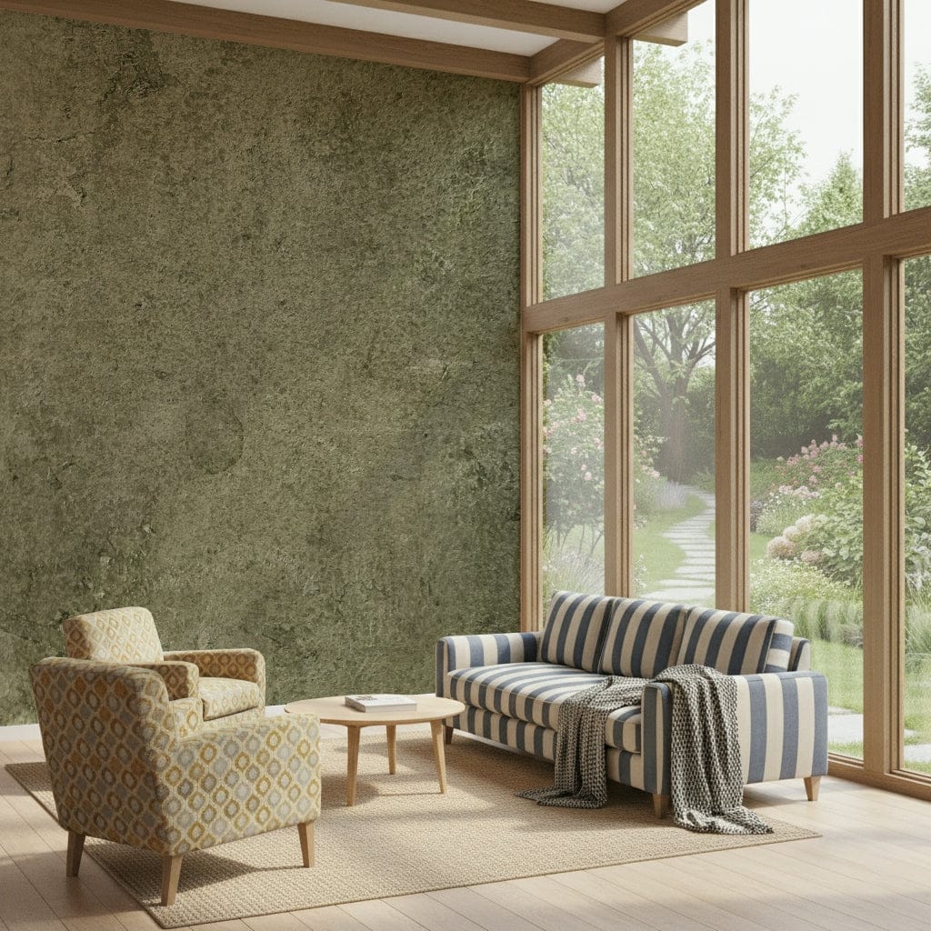 Olive-Colored Leather Finish Mural – Rich aged leather effect with green-brown tones adding texture and elegance to walls.