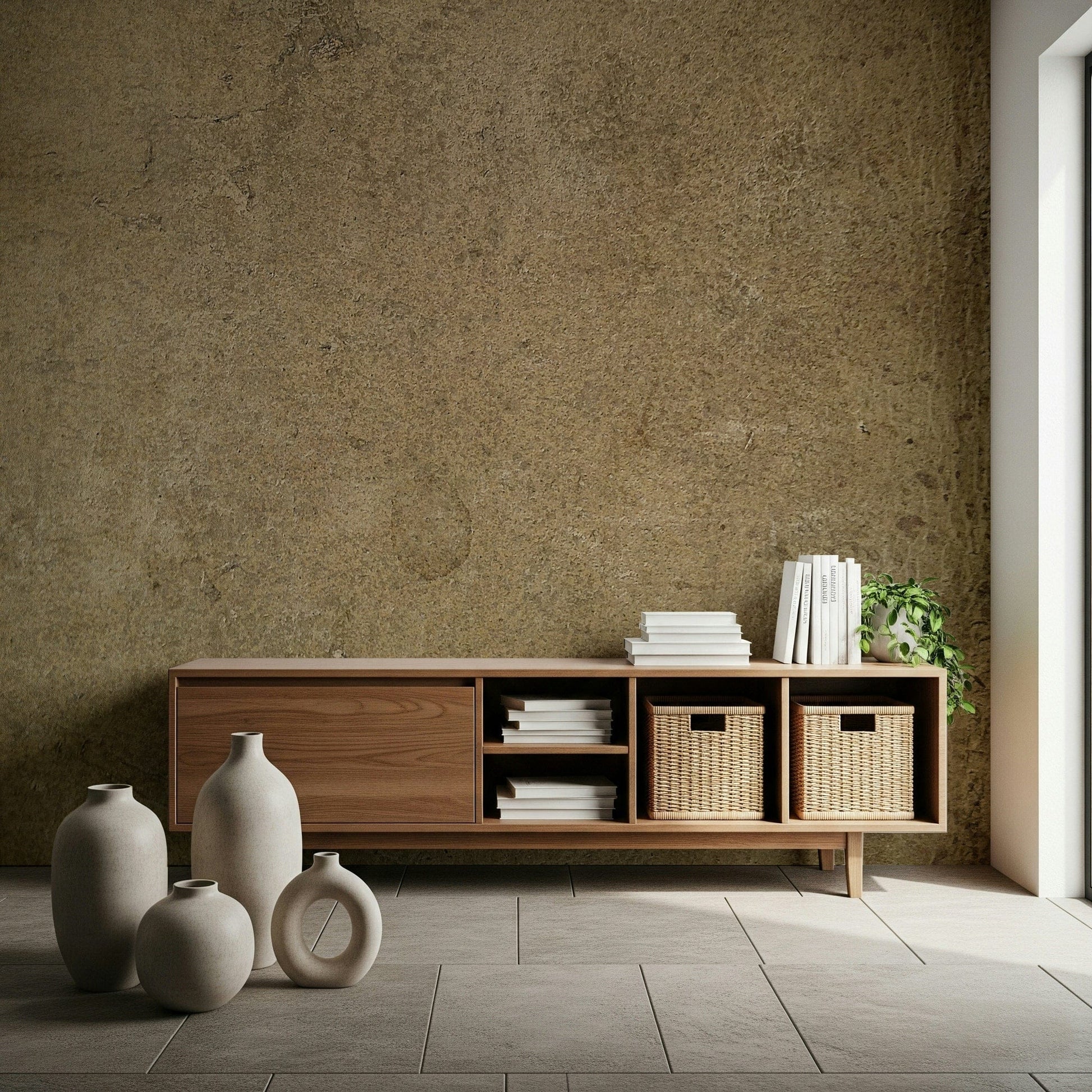 Warm Beige Leather Wallpaper – Elegant wall mural inspired by aged leather surfaces, perfect for living rooms or offices.