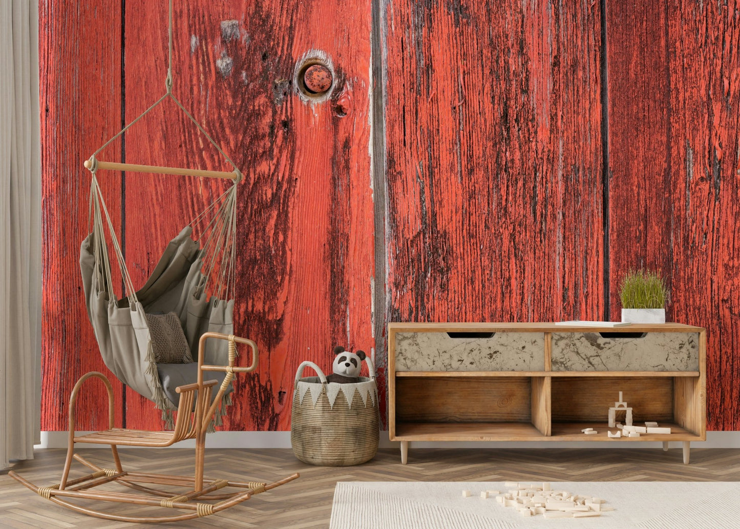 Aged Red Timber Wall Mural.

