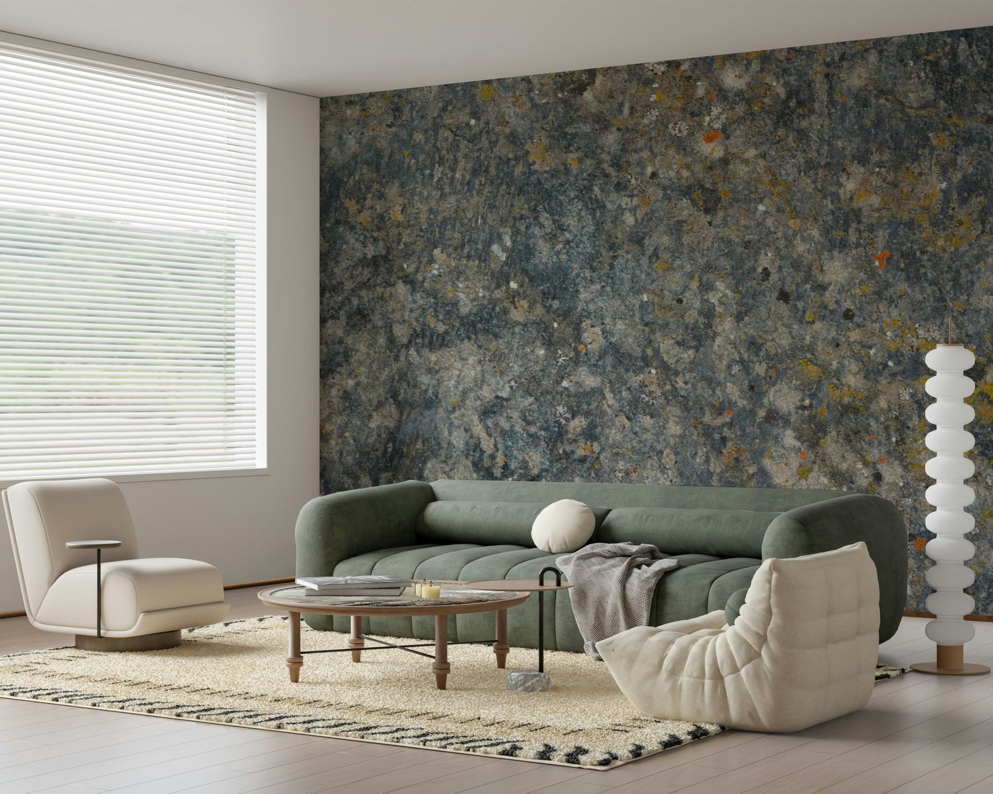 Decorative wall mural showcasing natural aged stone with rustic textures and cracks.