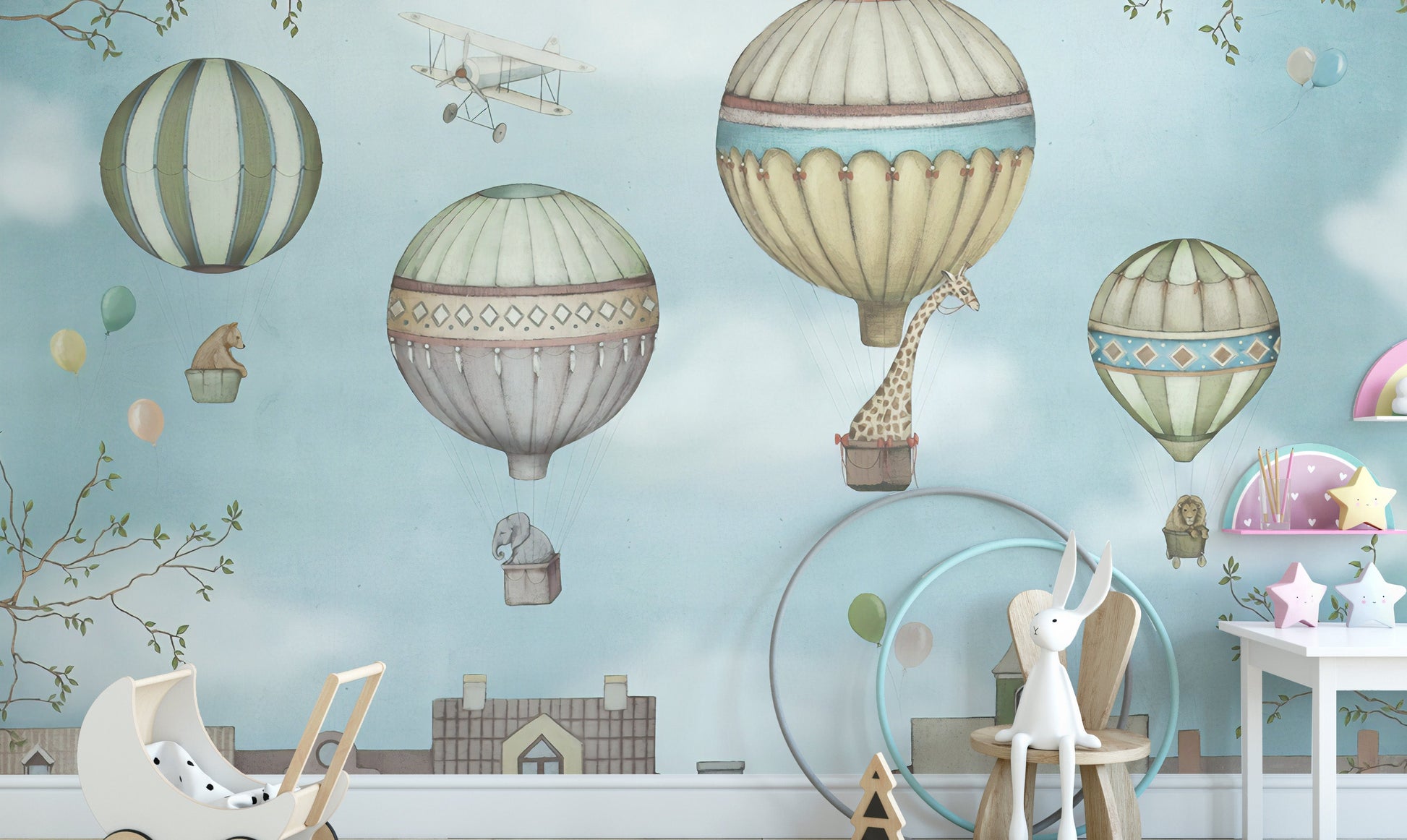 Cheerful balloons wall mural for kids' rooms
