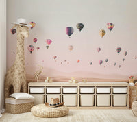 Colorful air balloons mural for kids' rooms


