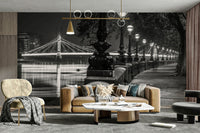 The mural is installed in a modern, quiet living room.

