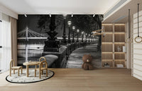 The Albert Bridge is visible in the background, lit up at night.

