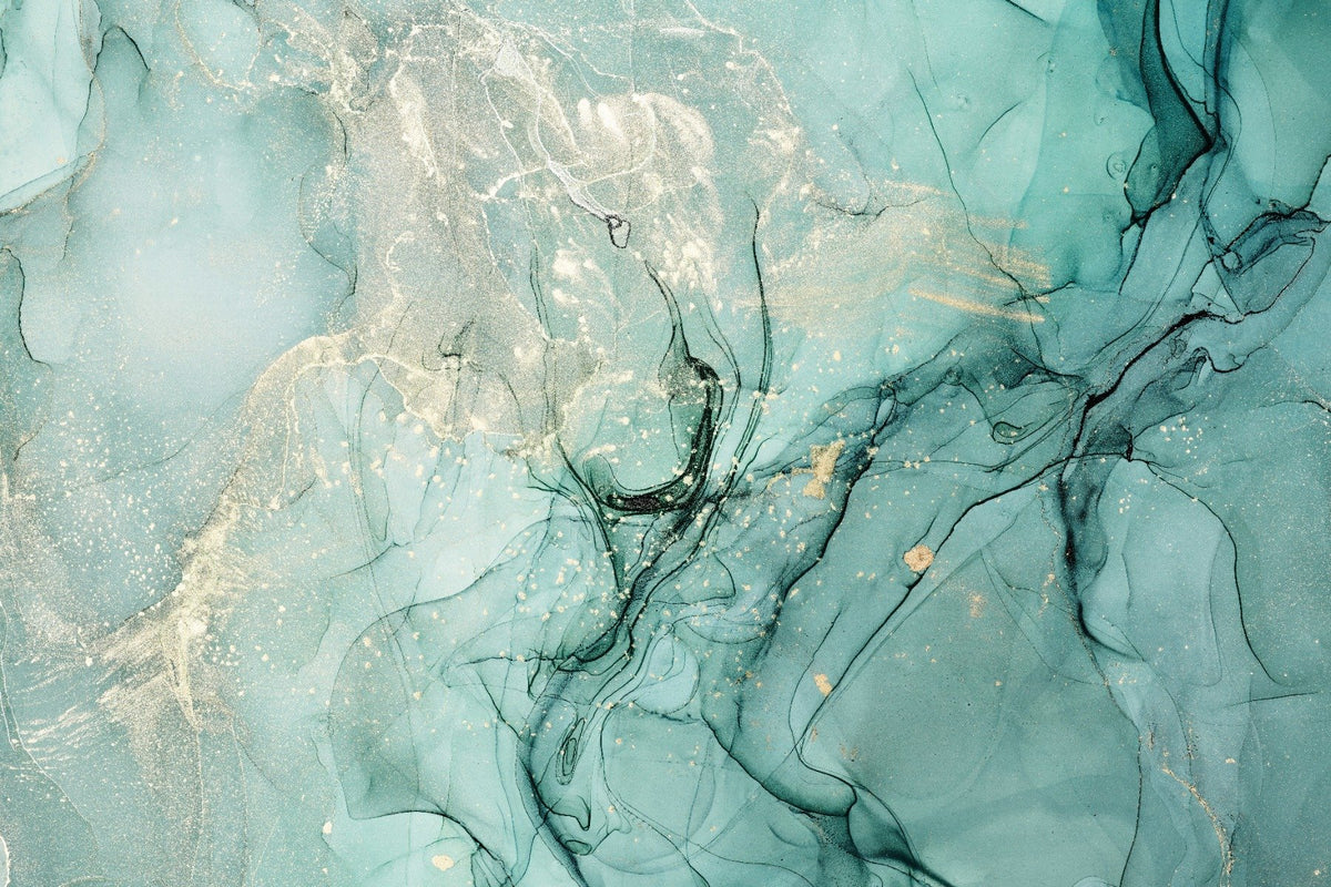 Alcohol Ink Art Teal Color Wallpaper Mural in your room — zoomed