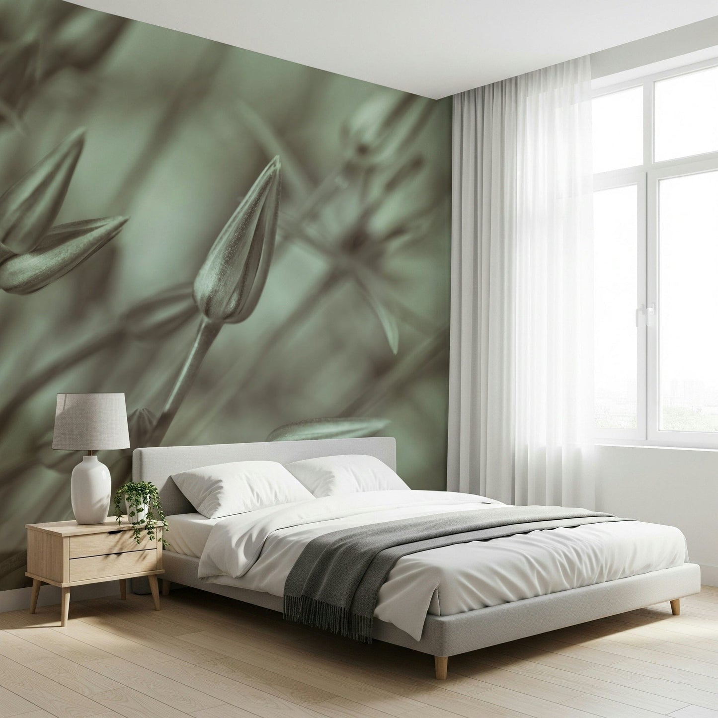 Moody Allium buds wallpaper home decor accent piece.