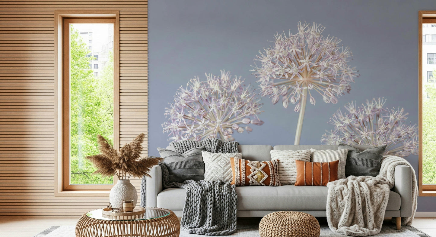 Elegant lavender blossoms, Allium Triplet wall mural backdrop.