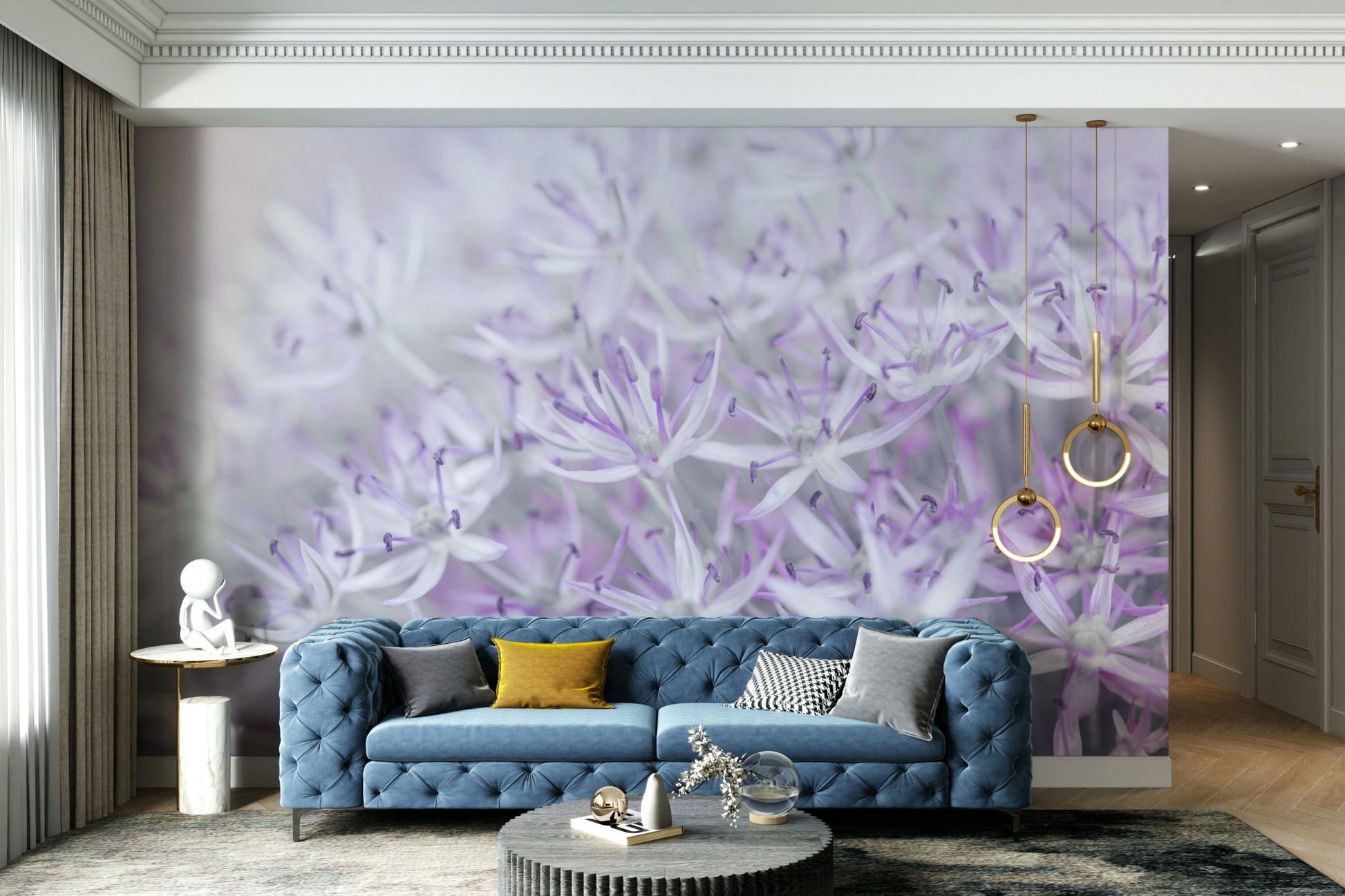 Elegant allium bloom wall mural for calming home decor

