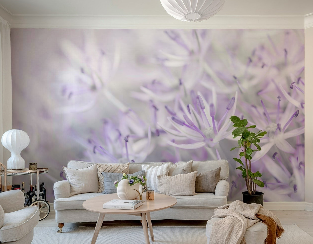 Dreamy lavender allium wallpaper mural for serene spaces

