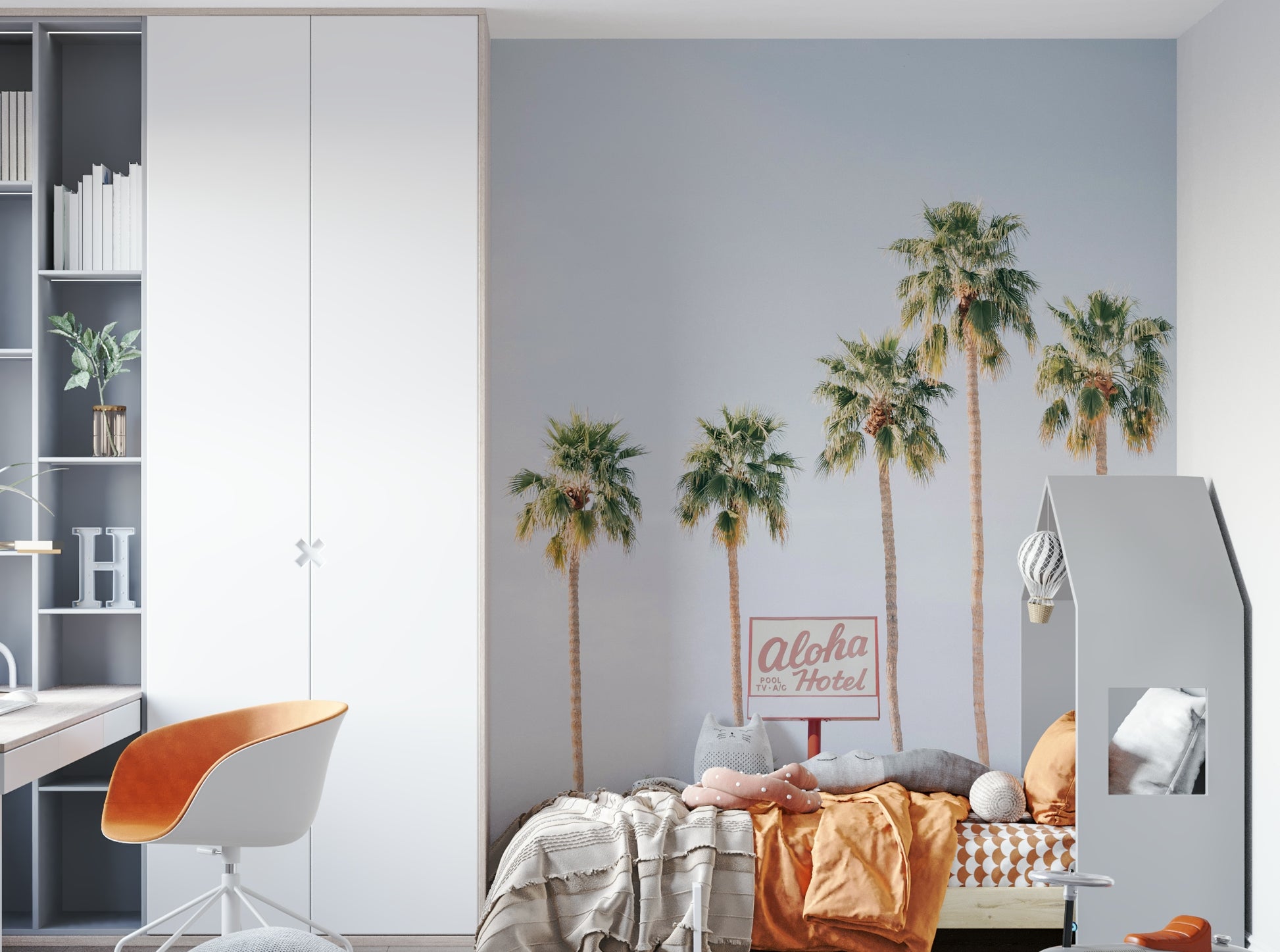 Tropical wall mural with Aloha island décor

