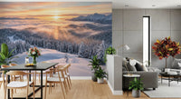 Snow landscape wall mural alpine forest sunrise glow