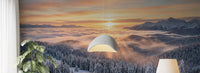 Office room mountain mural snowy forest sunrise view
