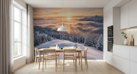 Winter mountain wall mural snowy hills misty clouds