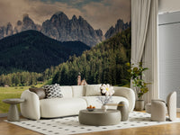 European mountain landscape print, church building, Alpine Chapel Vista.