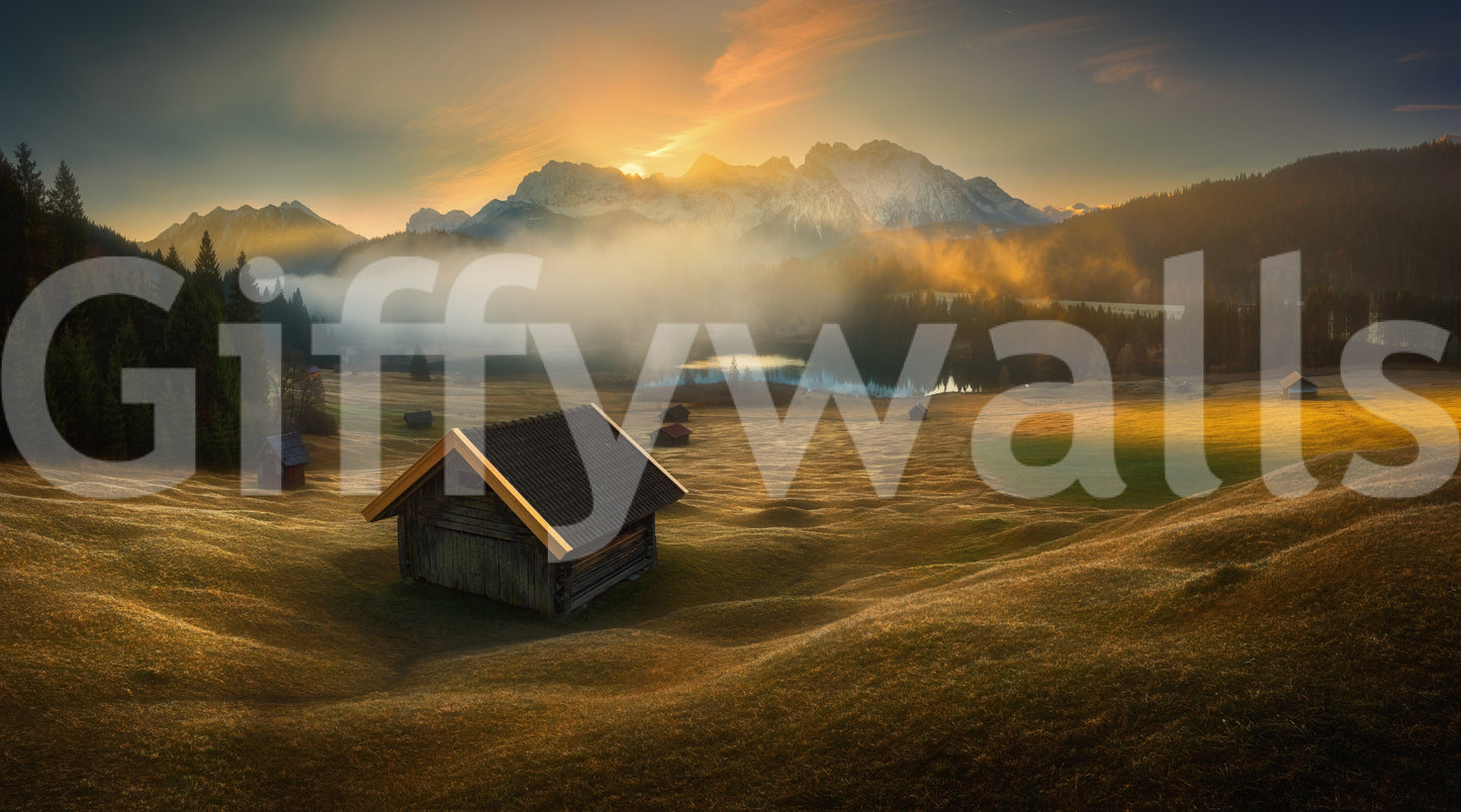 Alpine Dawn Hut Wall Mural -2310949