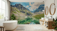 Beautiful wilderness scene, Alpine Lake Serenity peel and stick wallpaper.