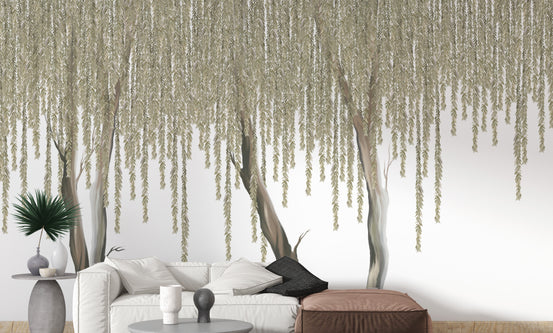 Hanging Flowers Tree wallpaper mural shown as a full feature wall that highlights the design