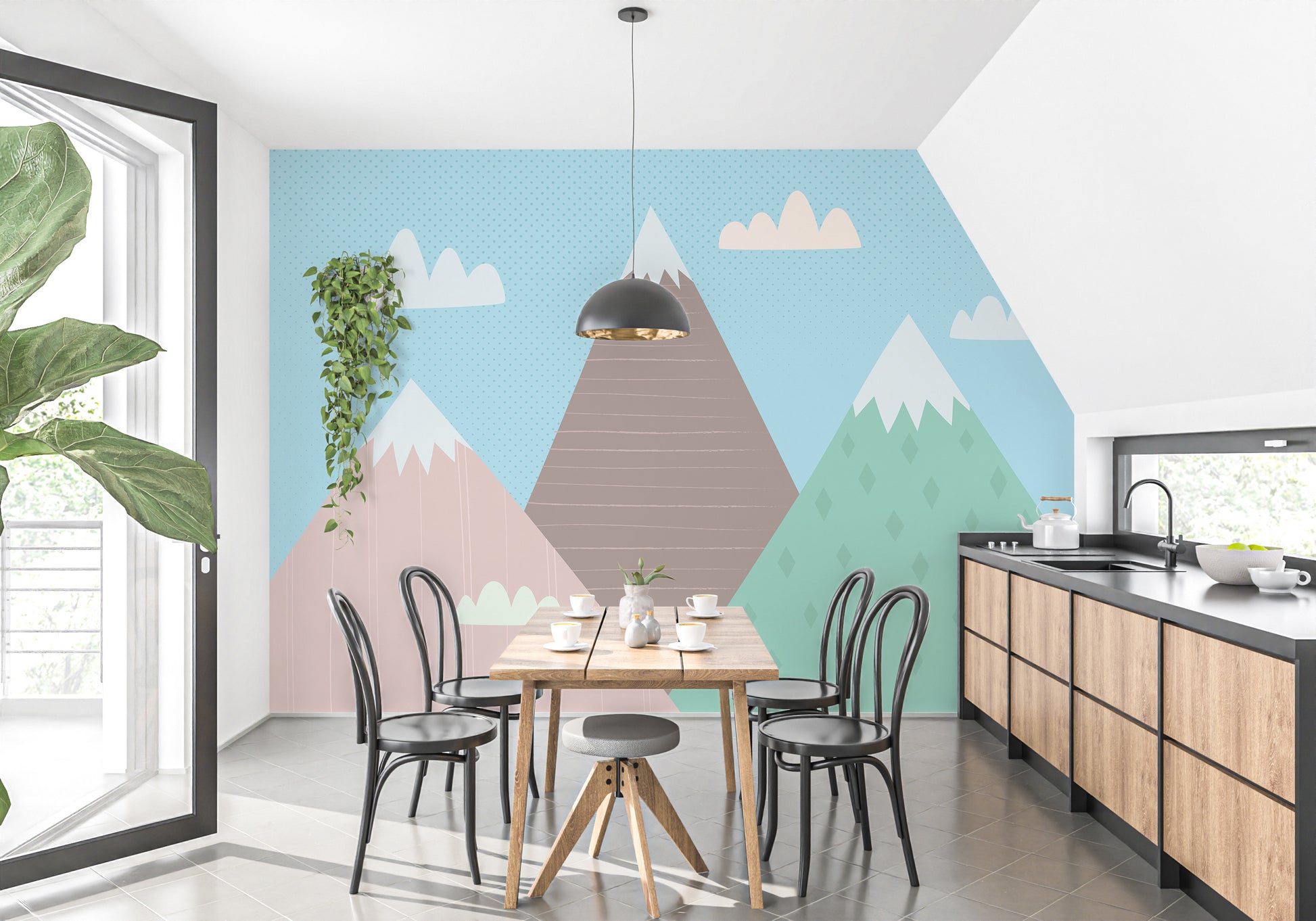 Finely illustrated Mountains Wallpaper Mural - Giffywalls